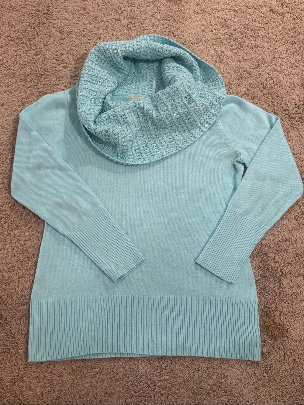 New York & Company Aqua Cowl Neck Sweater